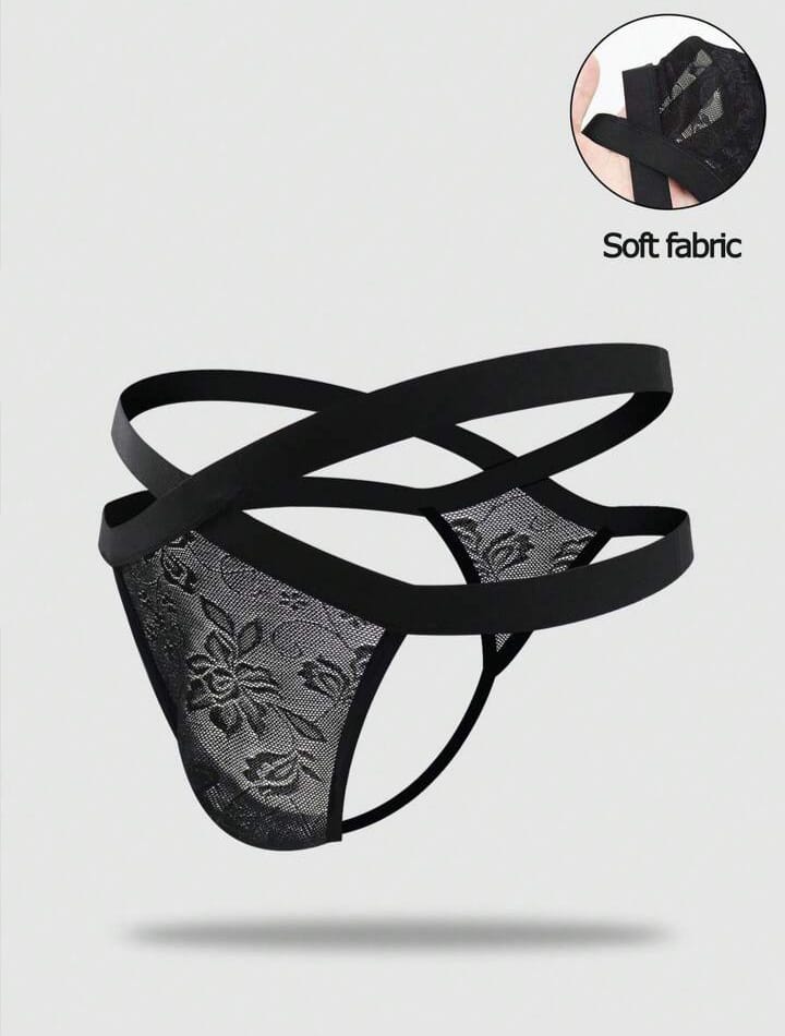 Men's Solid Color Breathable Lace Hollow Thong Underwear